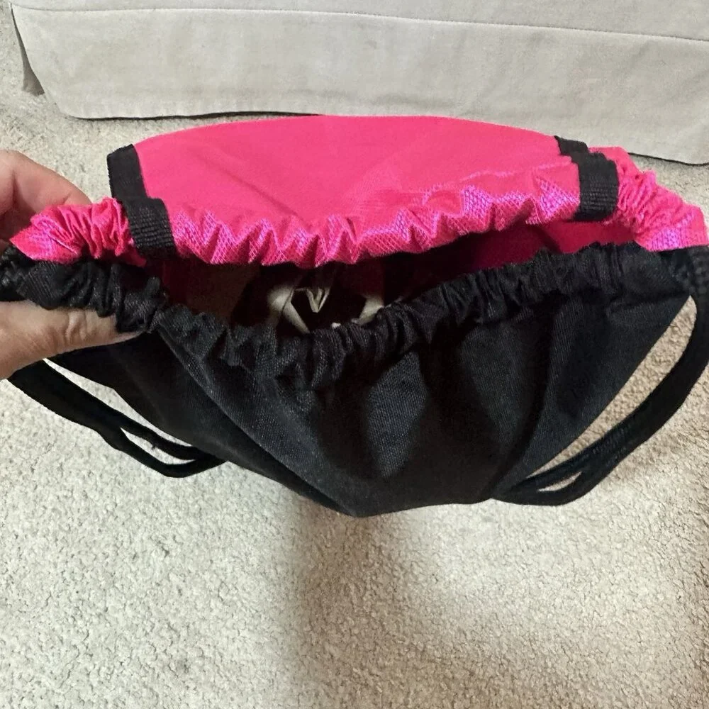 Adidas Backpack Pink And Black Drawstring Rope Style Pull Closure Zipper Pocket - Picture 3 of 10
